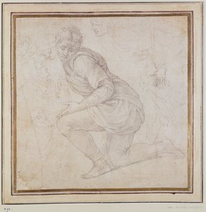 Inv. 5211-75 Fawkener Recto (W.92) Homme agenouillé (dessin) - Michelangelo Buonarroti